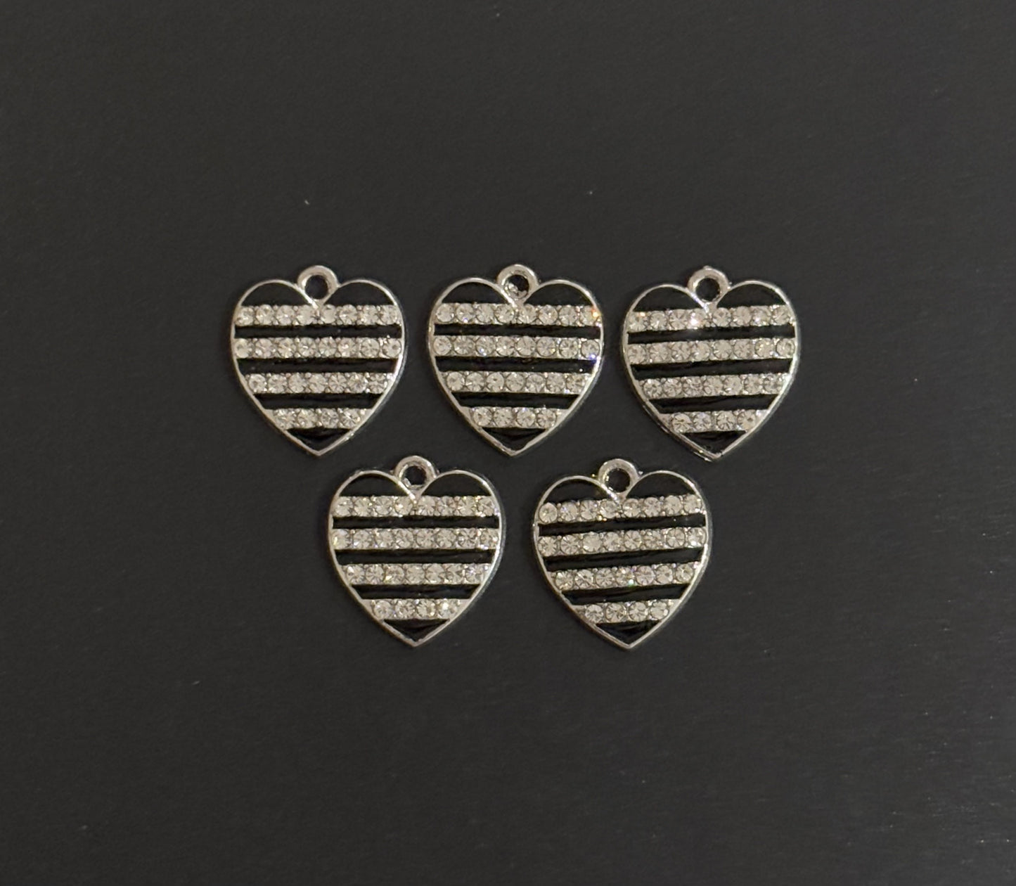 Two Pieces Striped Rhinestone Heart Charms