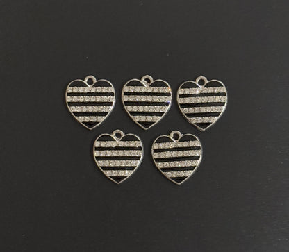 Two Pieces Striped Rhinestone Heart Charms