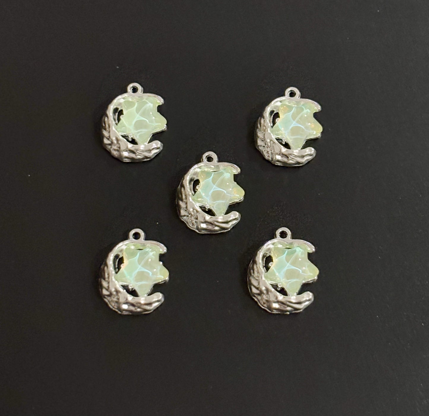 Two Pieces Pale Green Moon and Star Charms