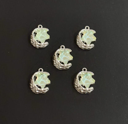 Two Pieces Pale Green Moon and Star Charms
