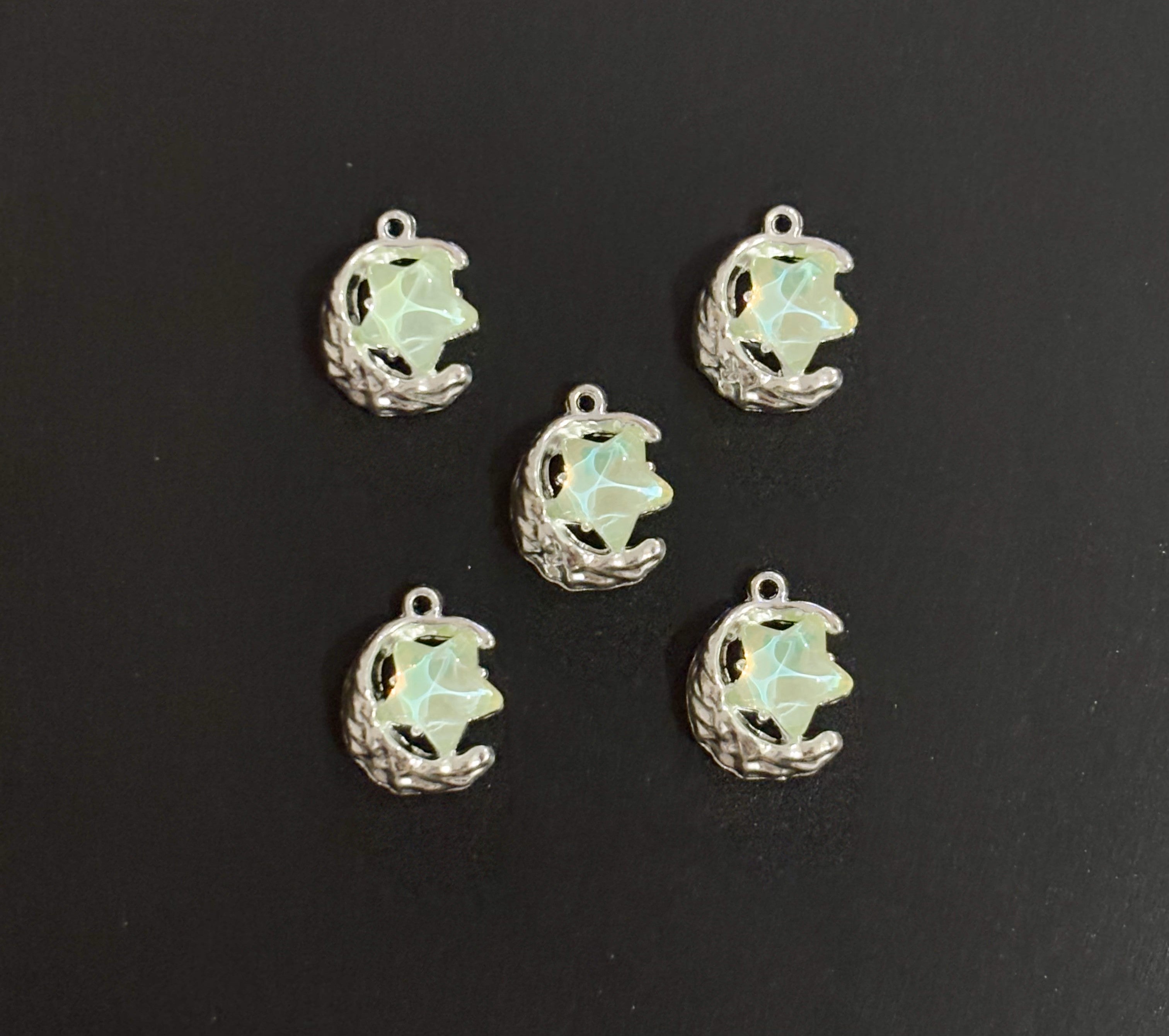 Two Pieces Pale Green Moon and Star Charms