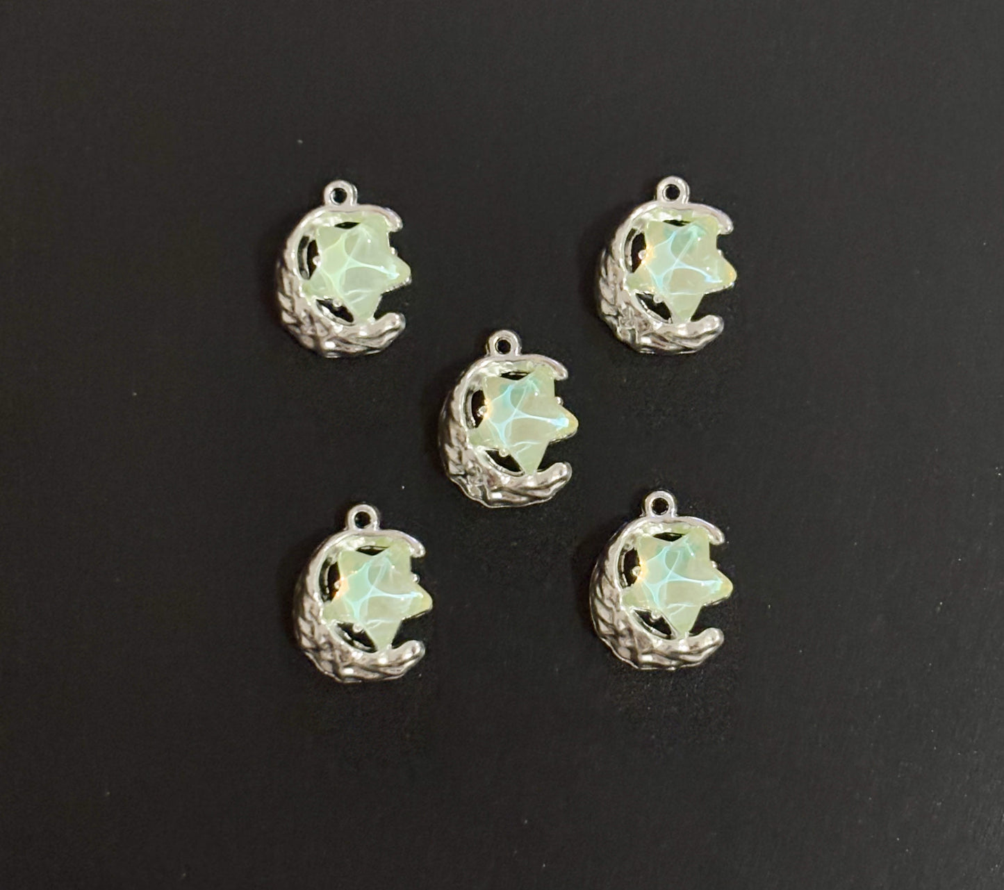 Two Pieces Pale Green Moon and Star Charms