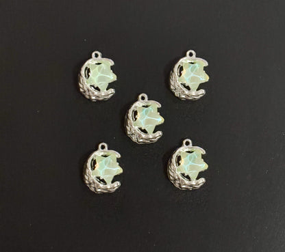 Two Pieces Pale Green Moon and Star Charms