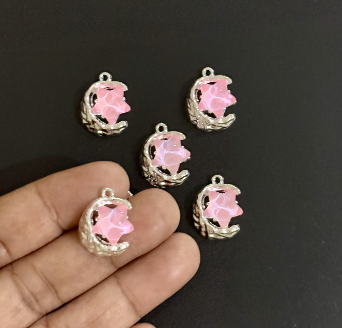 Two Pieces Pink Moon and Star Charms