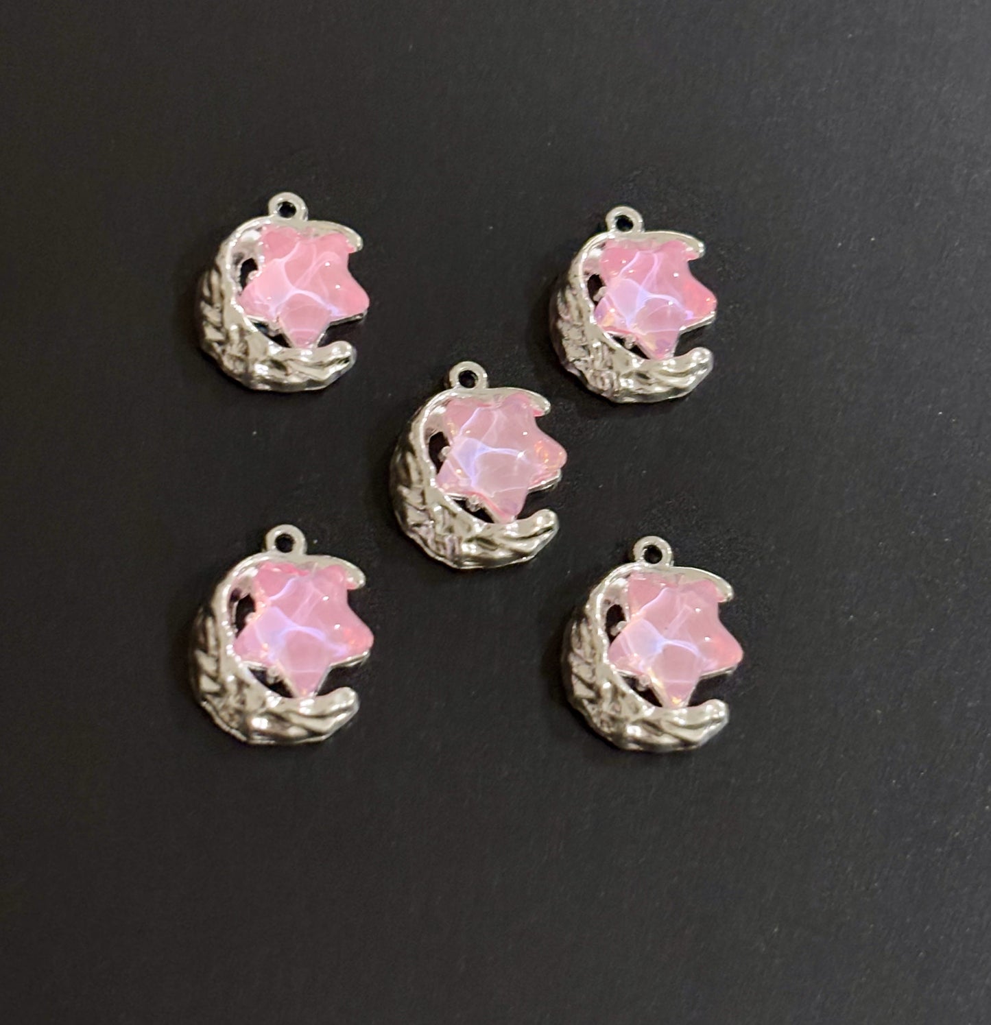 Two Pieces Pink Moon and Star Charms