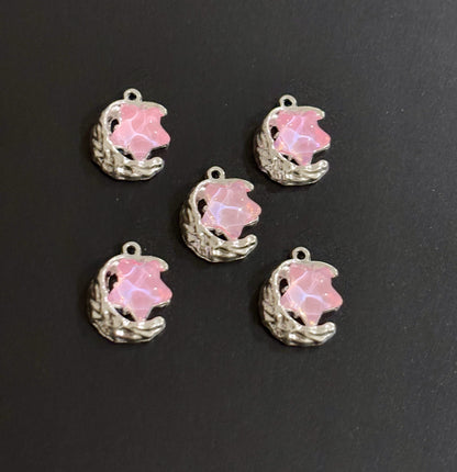 Two Pieces Pink Moon and Star Charms