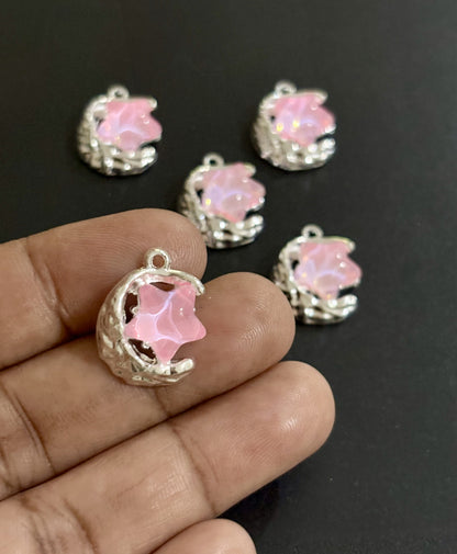 Two Pieces Pink Moon and Star Charms