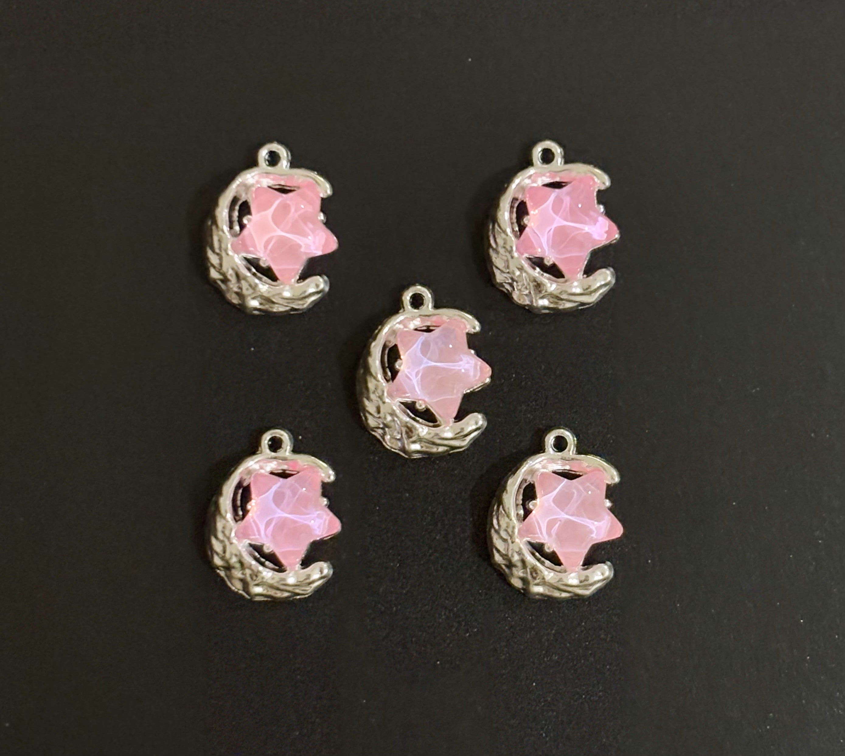 Two Pieces Pink Moon and Star Charms