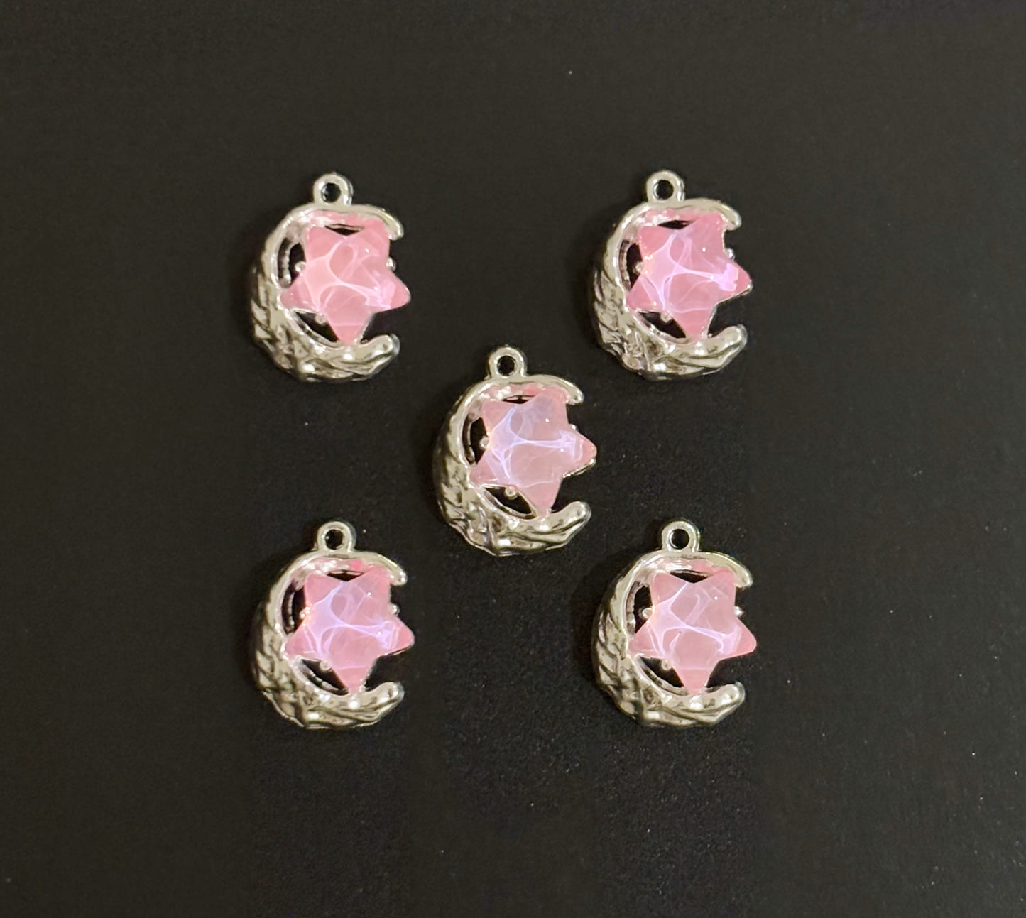Two Pieces Pink Moon and Star Charms