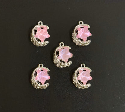 Two Pieces Pink Moon and Star Charms