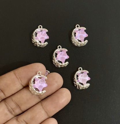 Two Pieces Lavender Moon and Star Charms