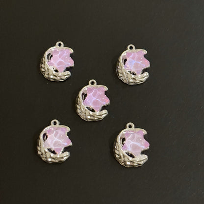 Two Pieces Lavender Moon and Star Charms