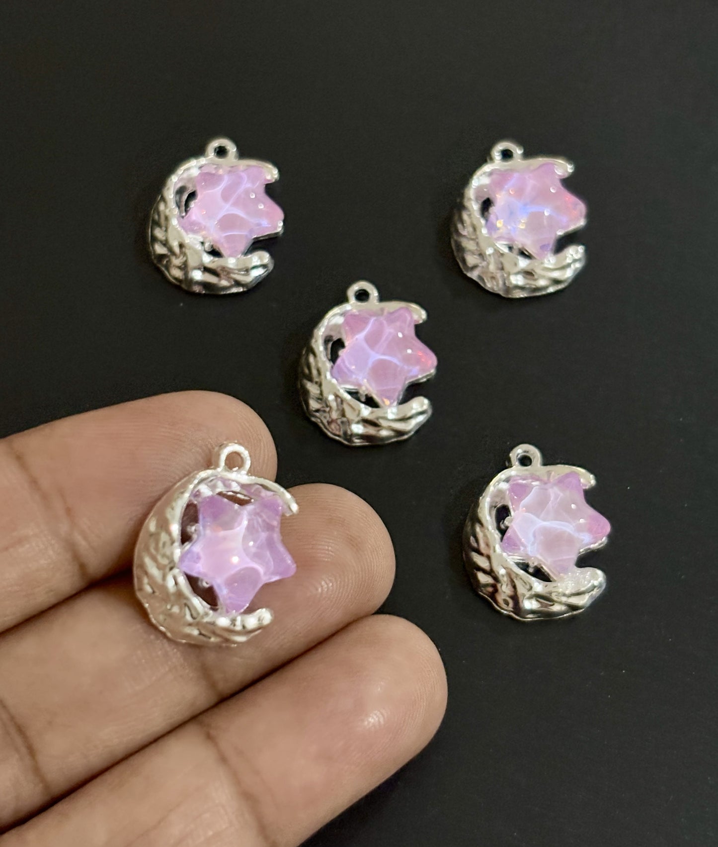 Two Pieces Lavender Moon and Star Charms
