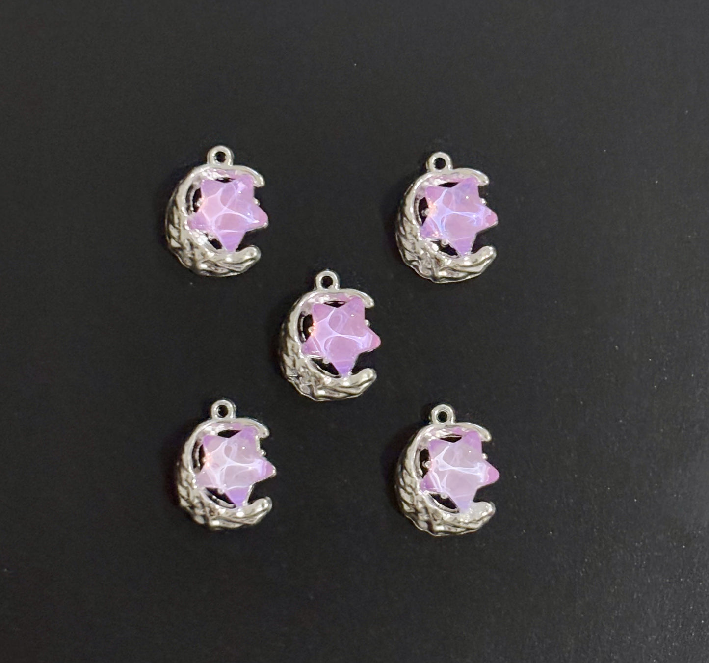 Two Pieces Lavender Moon and Star Charms