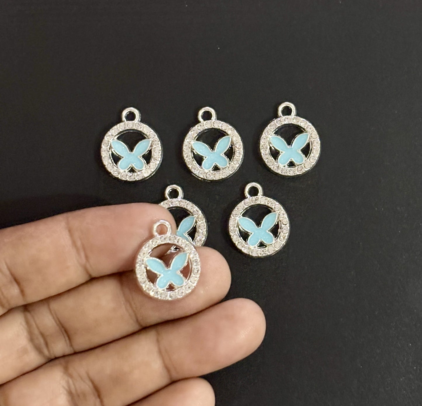 Two Pieces Blue Butterfly Circle Charms