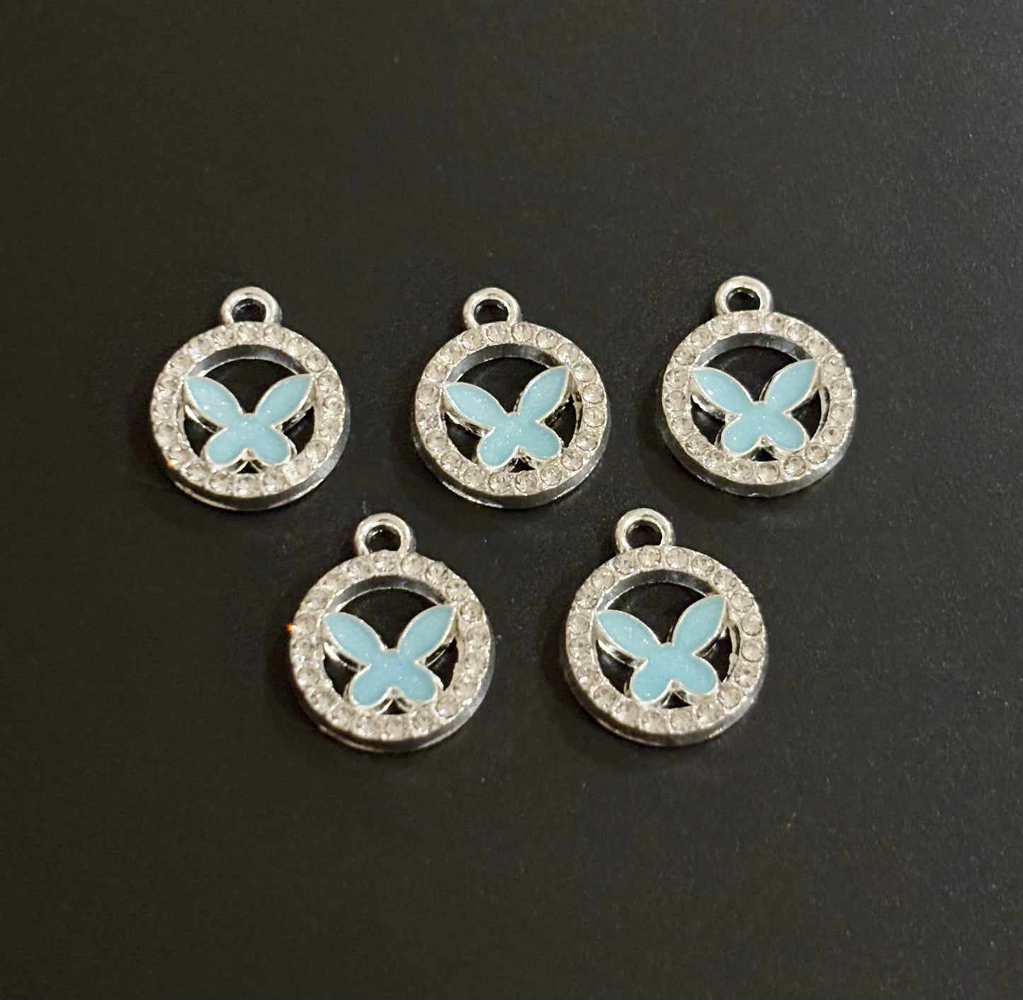 Two Pieces Blue Butterfly Circle Charms