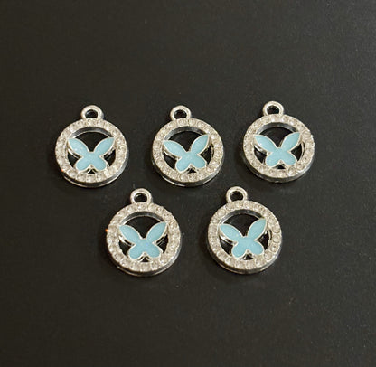 Two Pieces Blue Butterfly Circle Charms