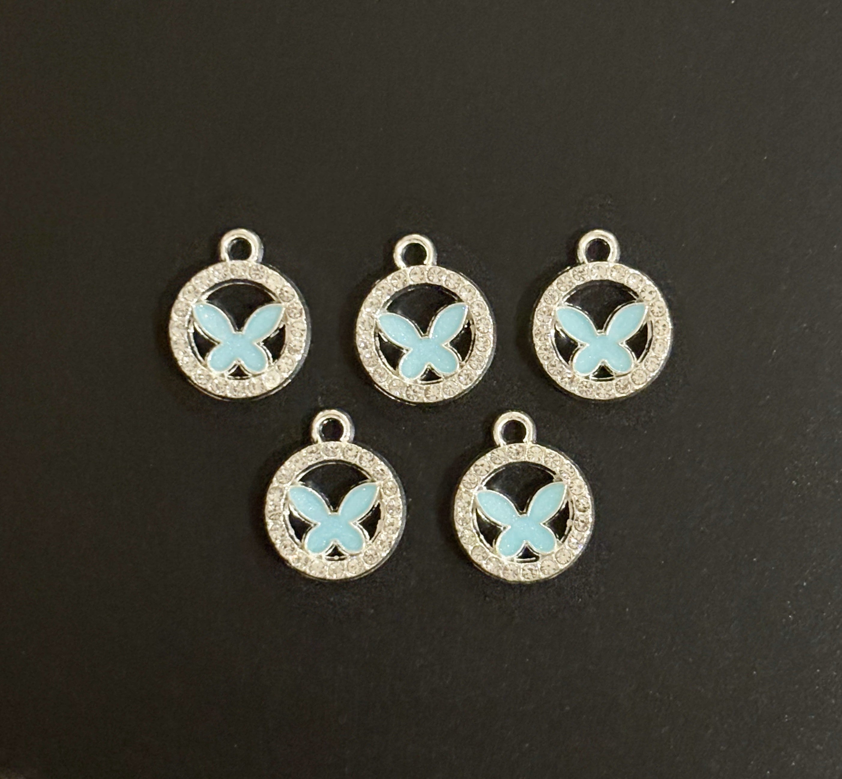 Two Pieces Blue Butterfly Circle Charms