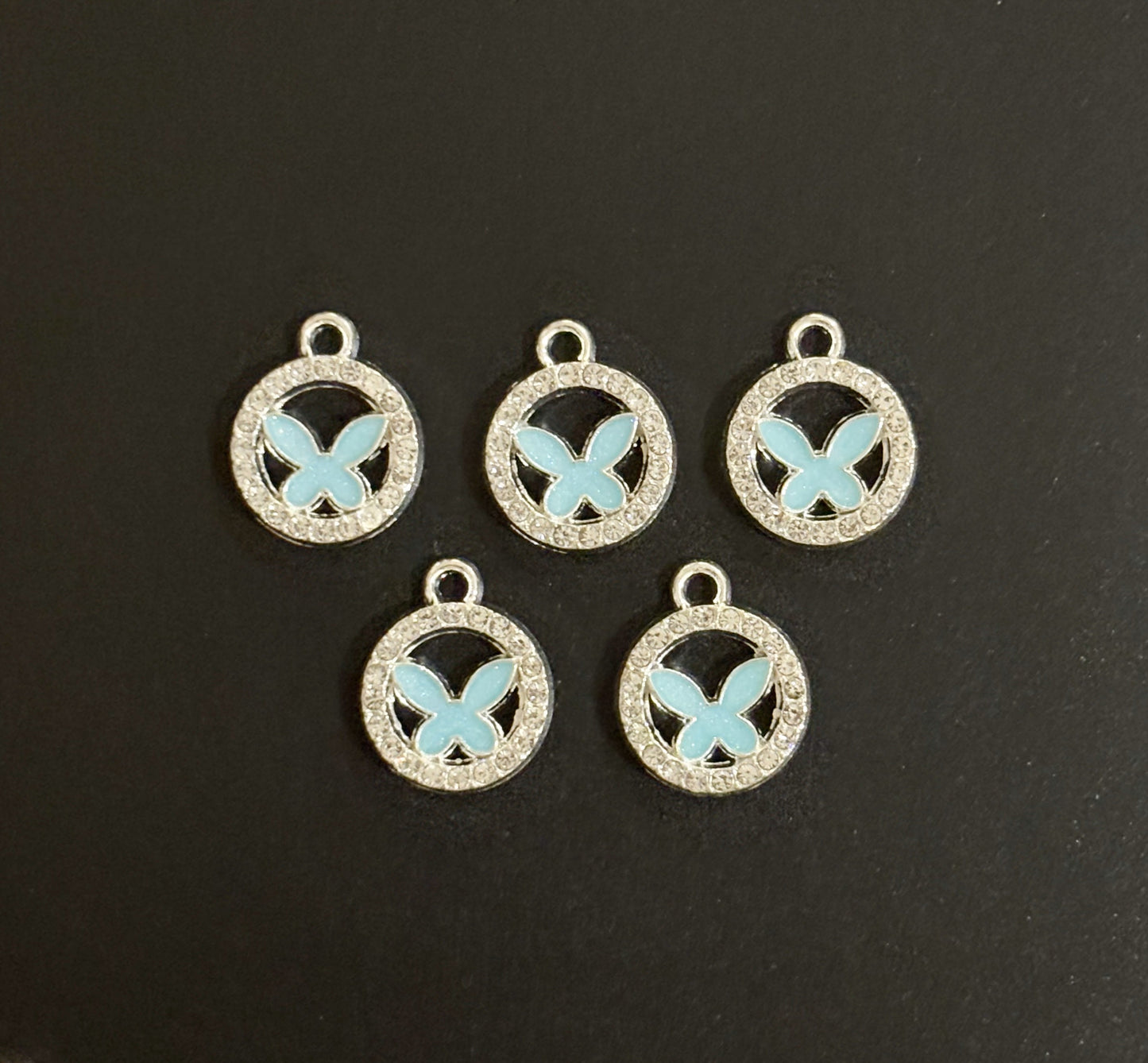 Two Pieces Blue Butterfly Circle Charms