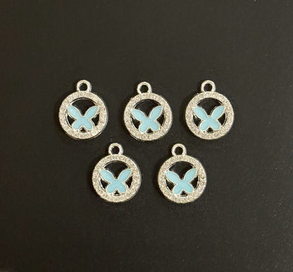 Two Pieces Blue Butterfly Circle Charms