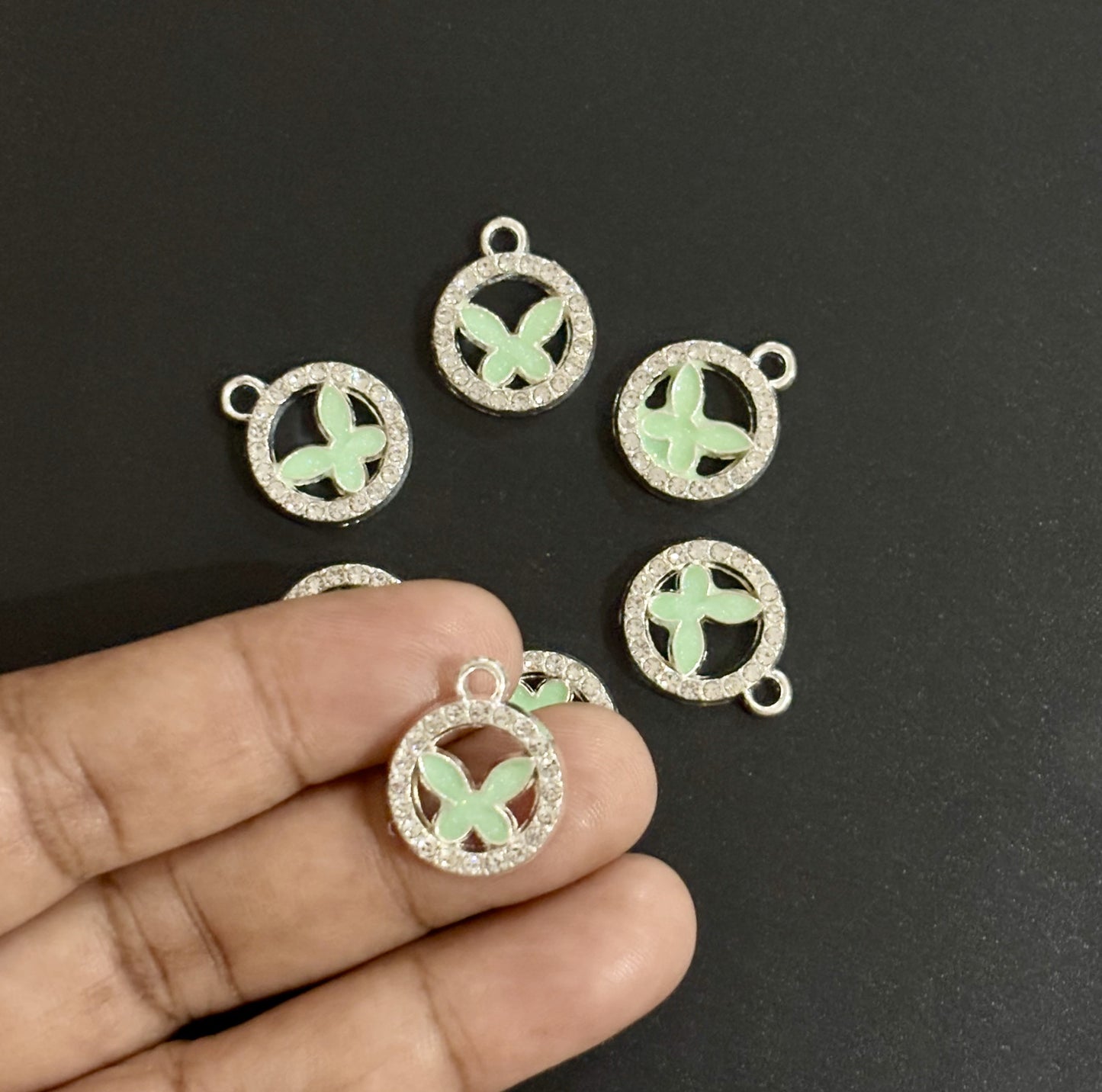 Two Pieces Green Butterfly Circle Charms