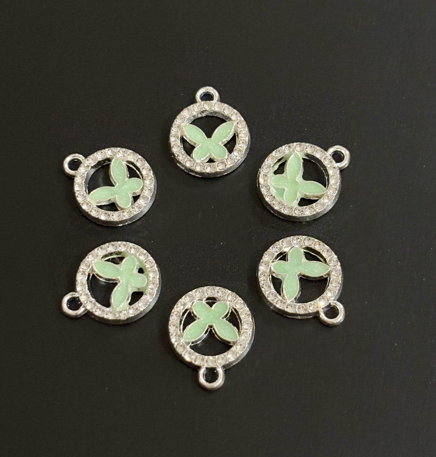 Two Pieces Green Butterfly Circle Charms