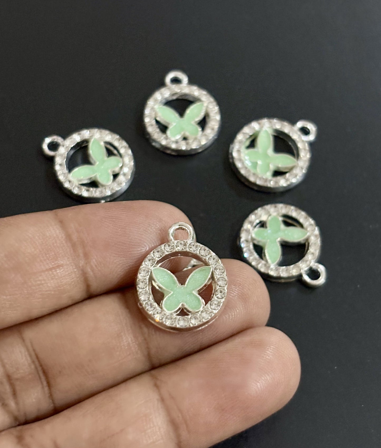 Two Pieces Green Butterfly Circle Charms
