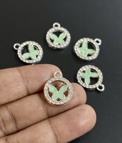 Two Pieces Green Butterfly Circle Charms