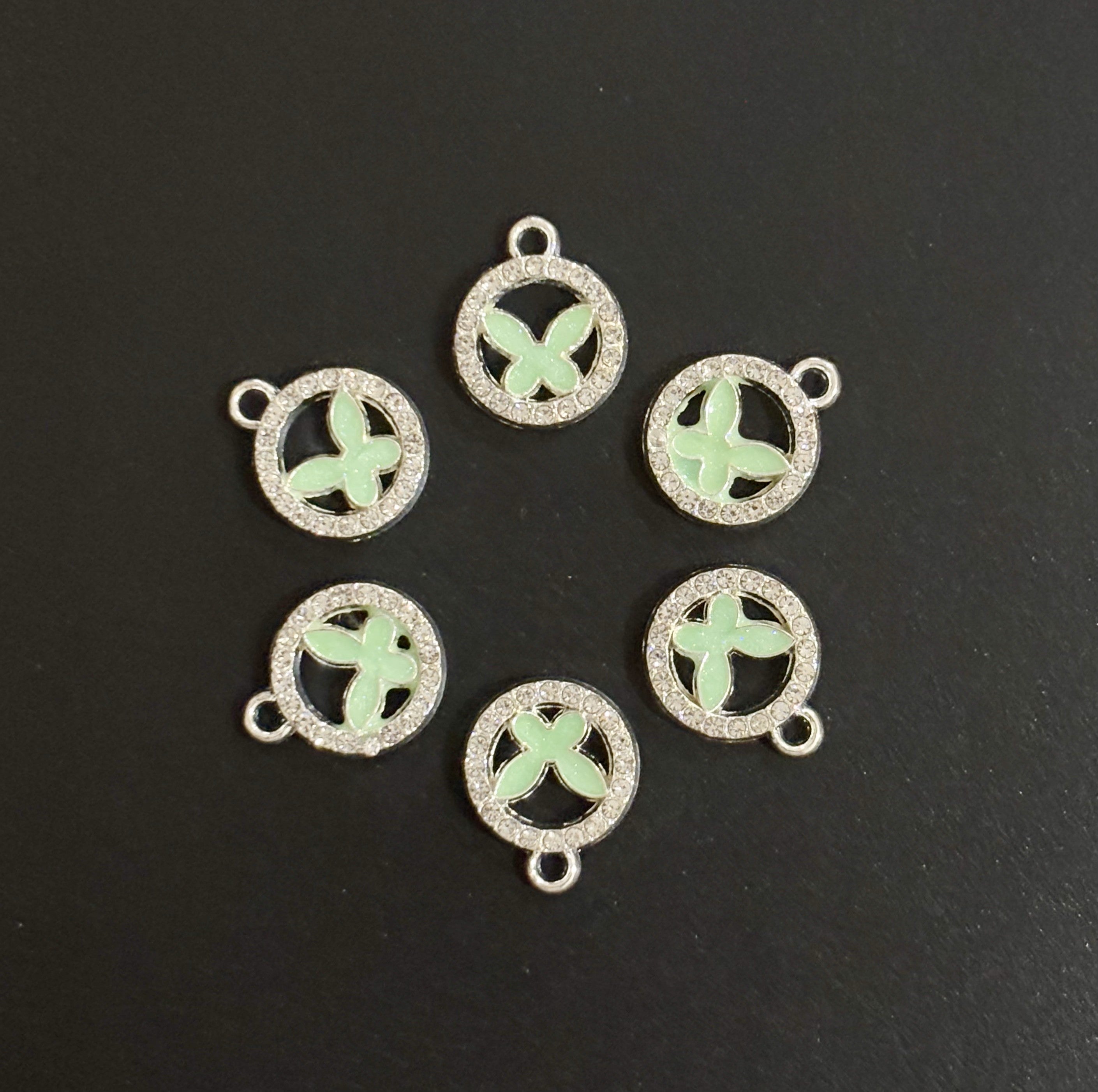 Two Pieces Green Butterfly Circle Charms