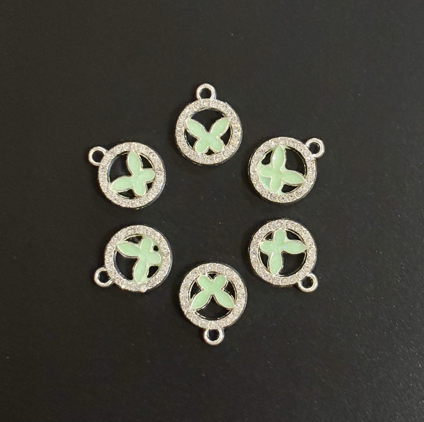 Two Pieces Green Butterfly Circle Charms