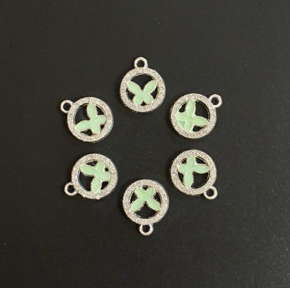 Two Pieces Green Butterfly Circle Charms
