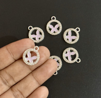 Two Pieces Pink Butterfly Circle Charms