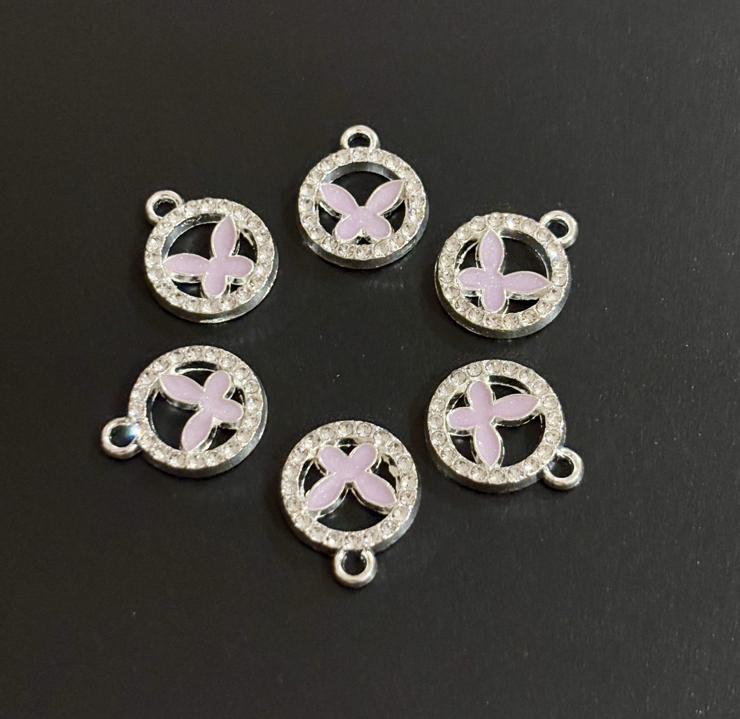 Two Pieces Pink Butterfly Circle Charms