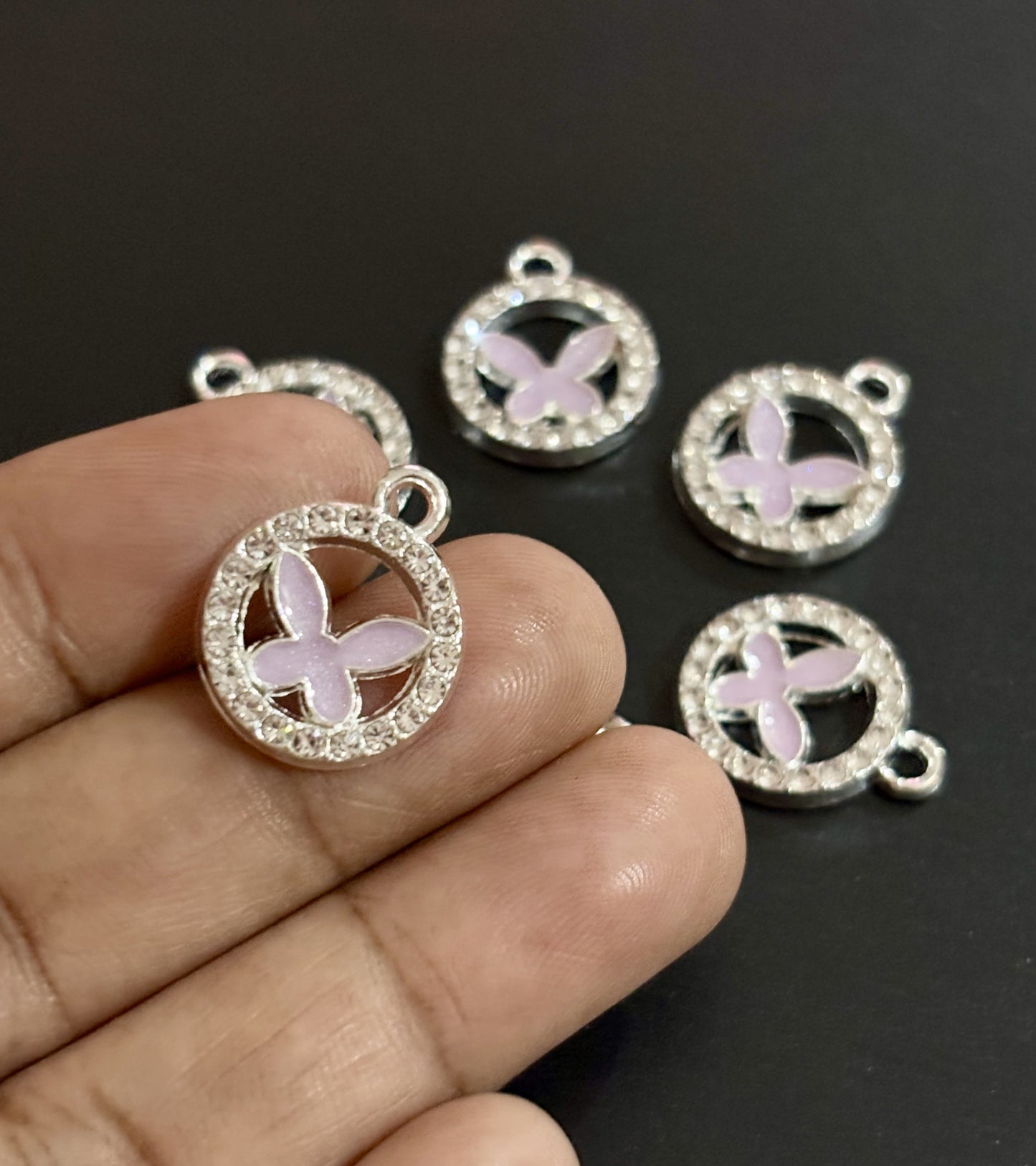 Two Pieces Pink Butterfly Circle Charms