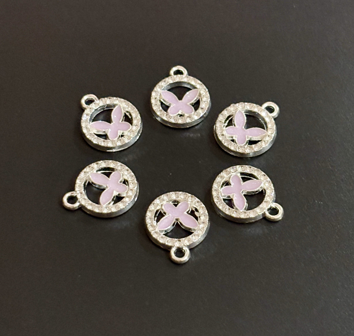 Two Pieces Pink Butterfly Circle Charms