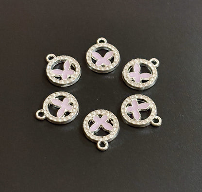 Two Pieces Pink Butterfly Circle Charms