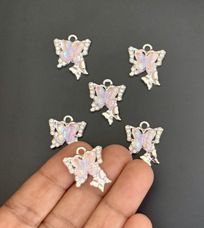 Two Pieces Pink Double Butterfly Charms