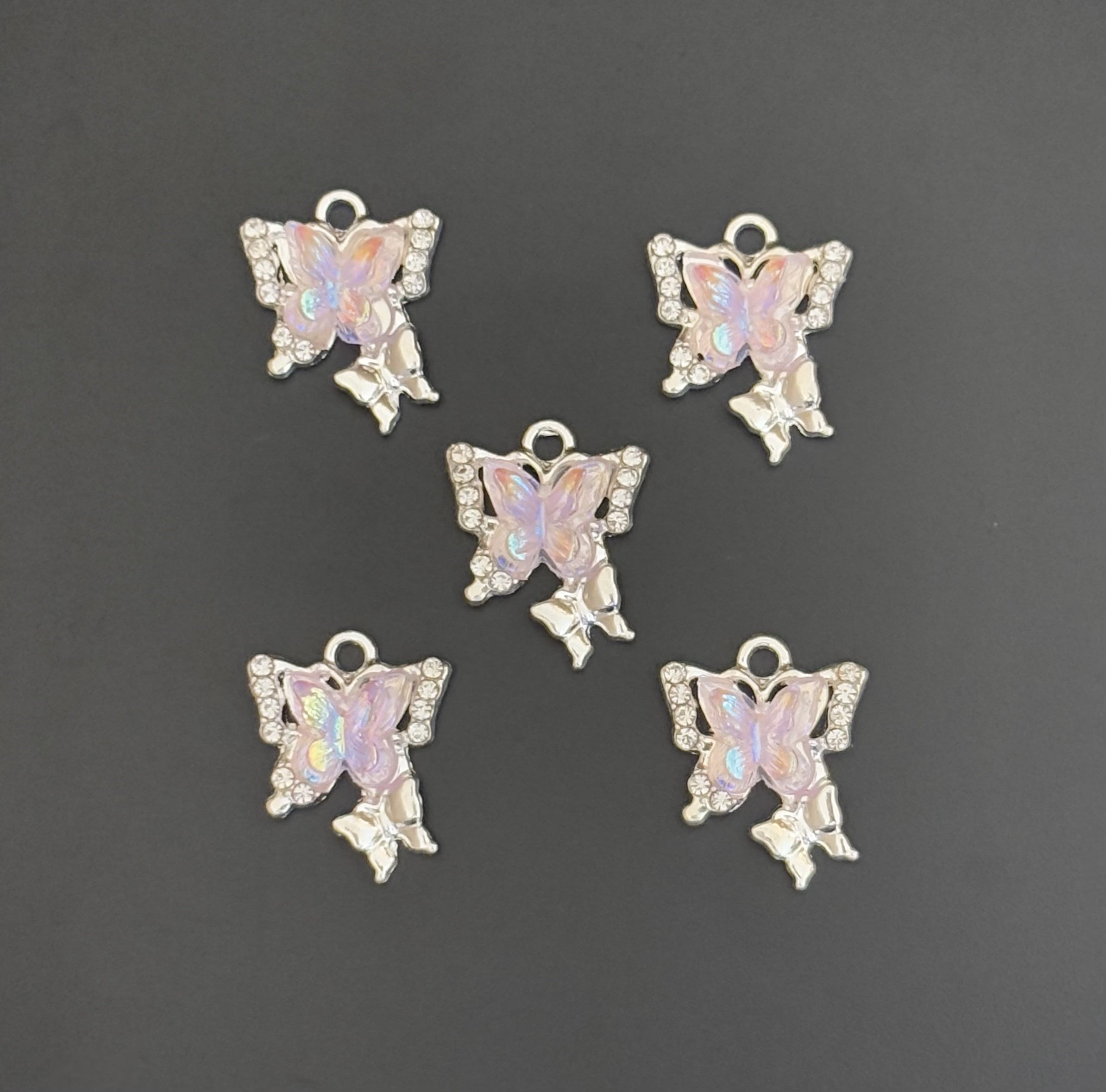 Two Pieces Pink Double Butterfly Charms