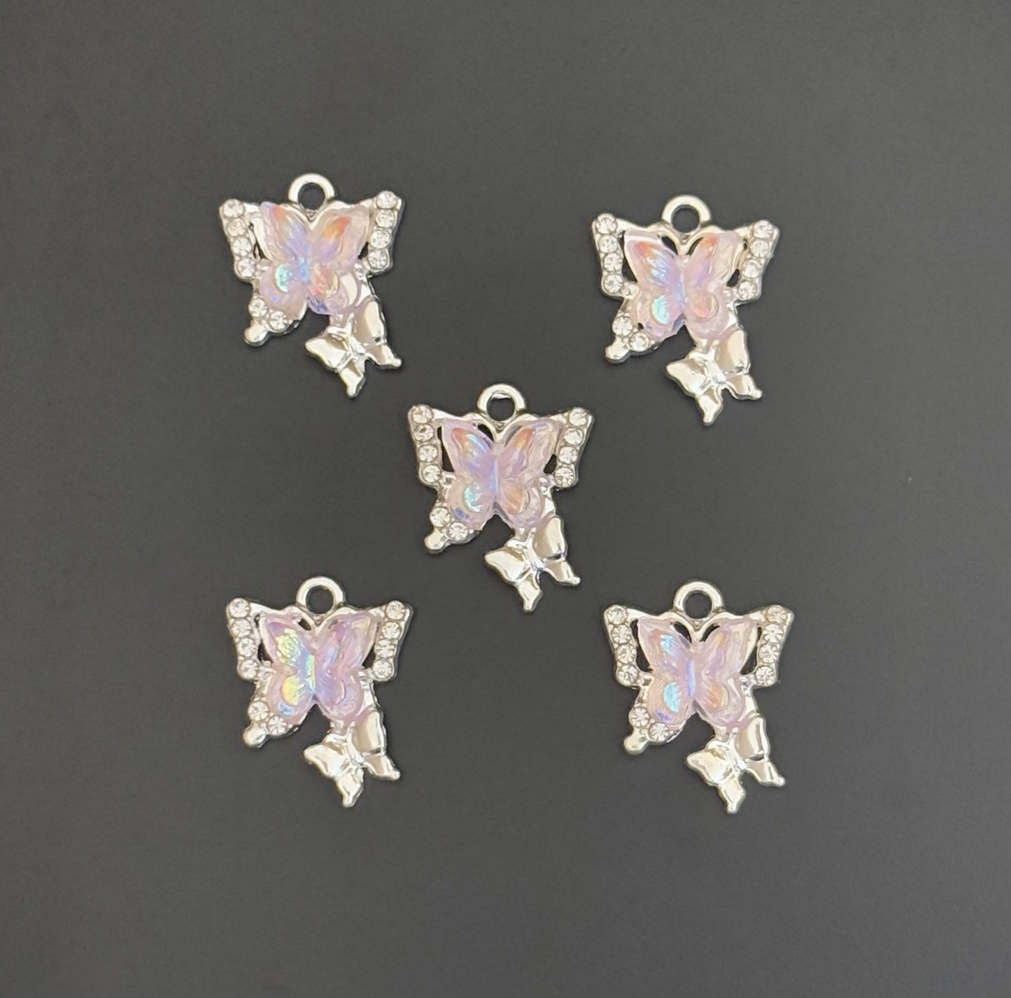 Two Pieces Pink Double Butterfly Charms