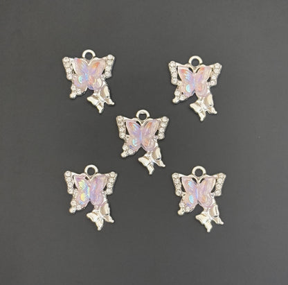 Two Pieces Pink Double Butterfly Charms