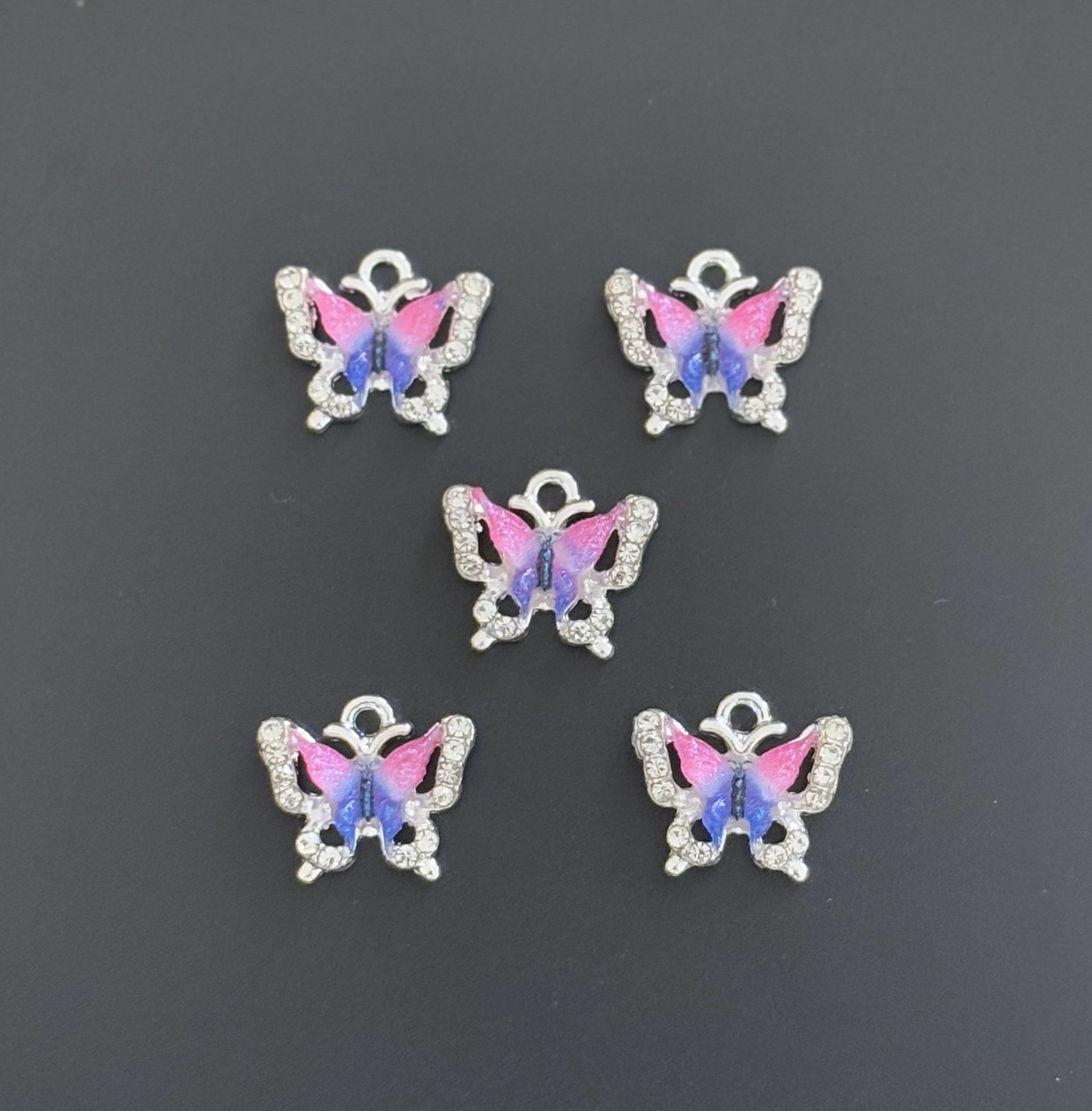Two Pieces Pink and Blue Gradient Butterfly Charms