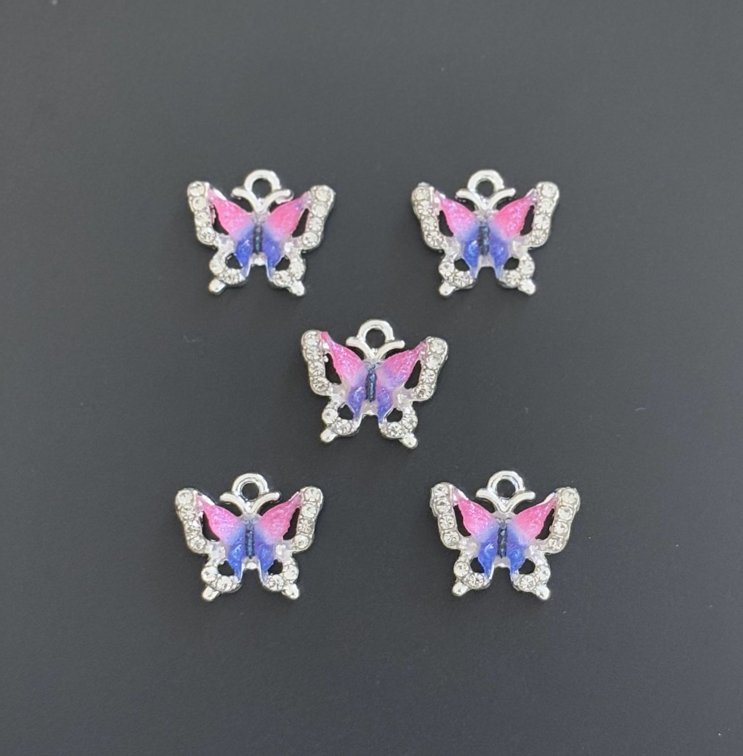Two Pieces Pink and Blue Gradient Butterfly Charms