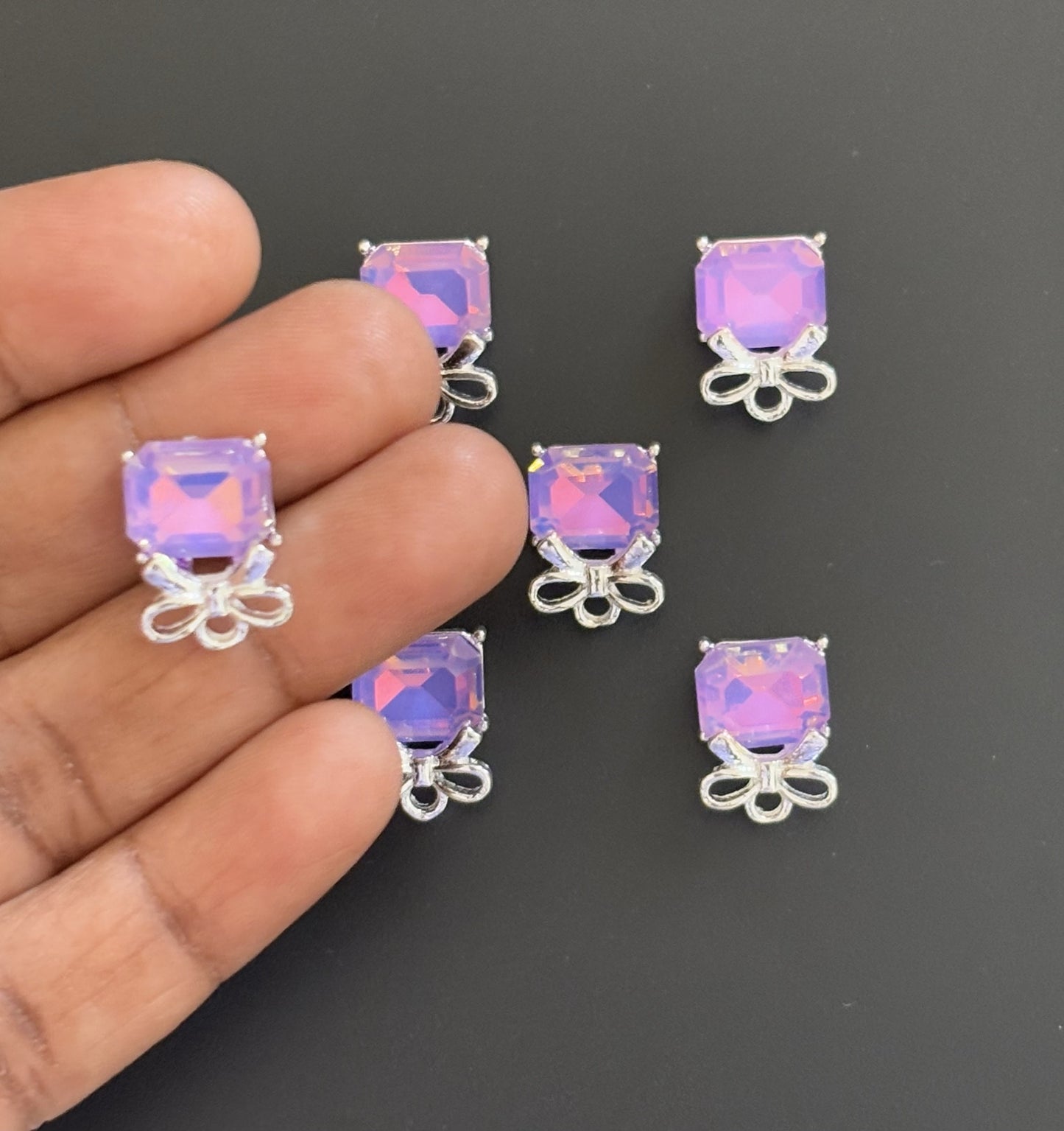 Two Pieces Purple Gem Bow Charms