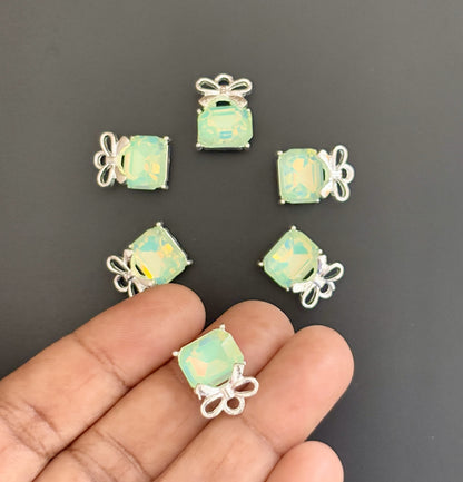 Two Pieces Green Gem Bow Charms