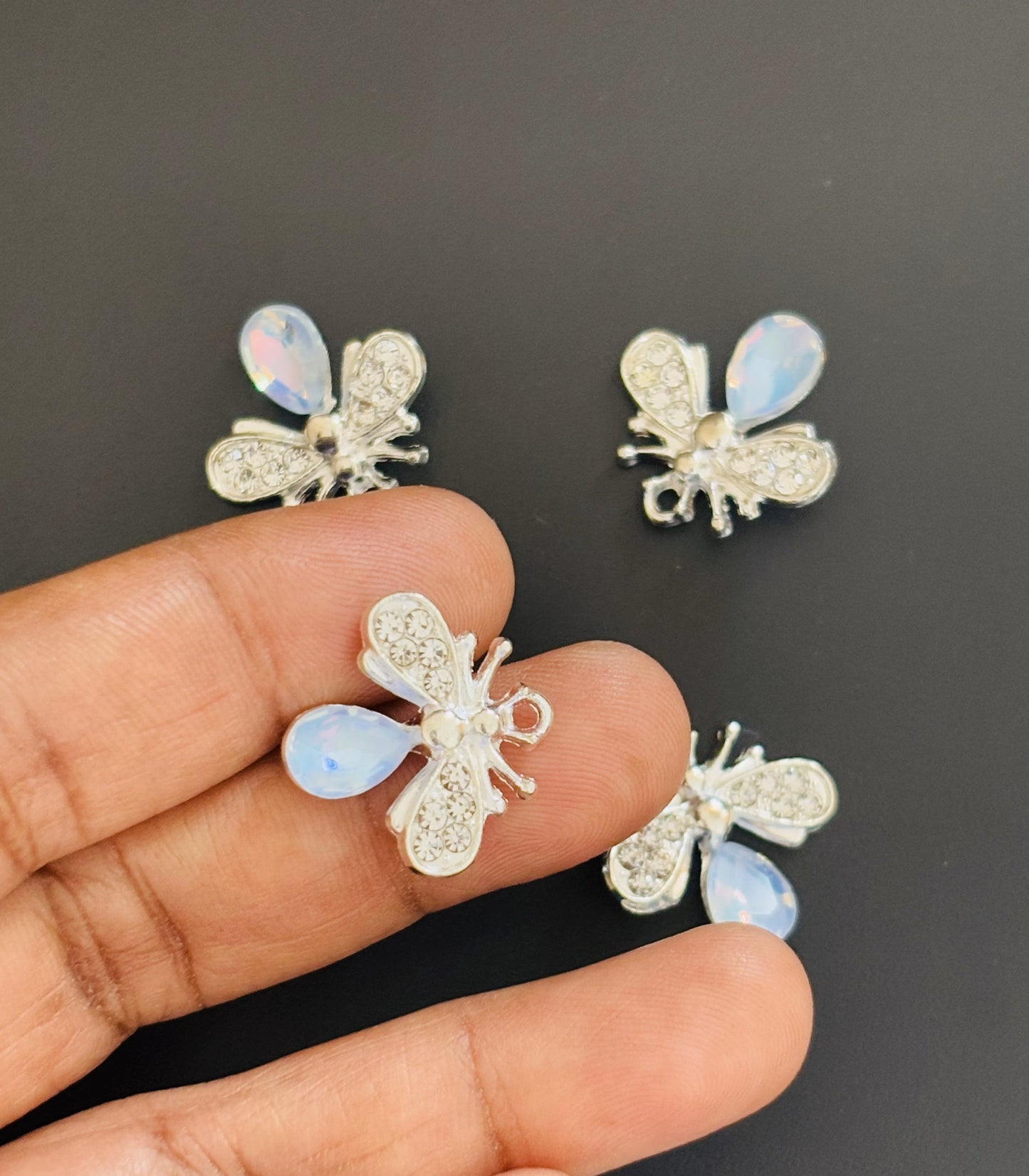 Two Pieces Blue Crystal Bee Charms