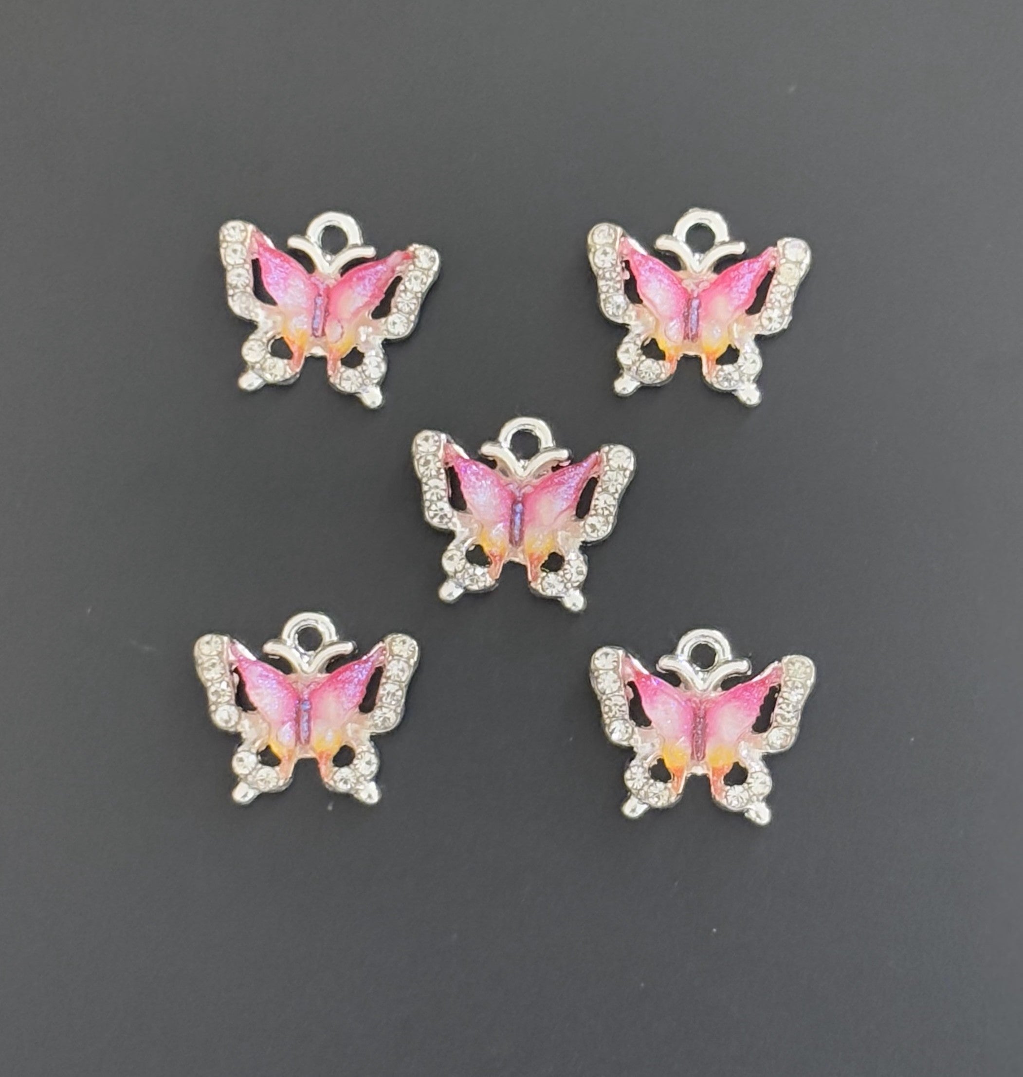 Two Pieces Pink and Orange Gradient Butterfly Charms