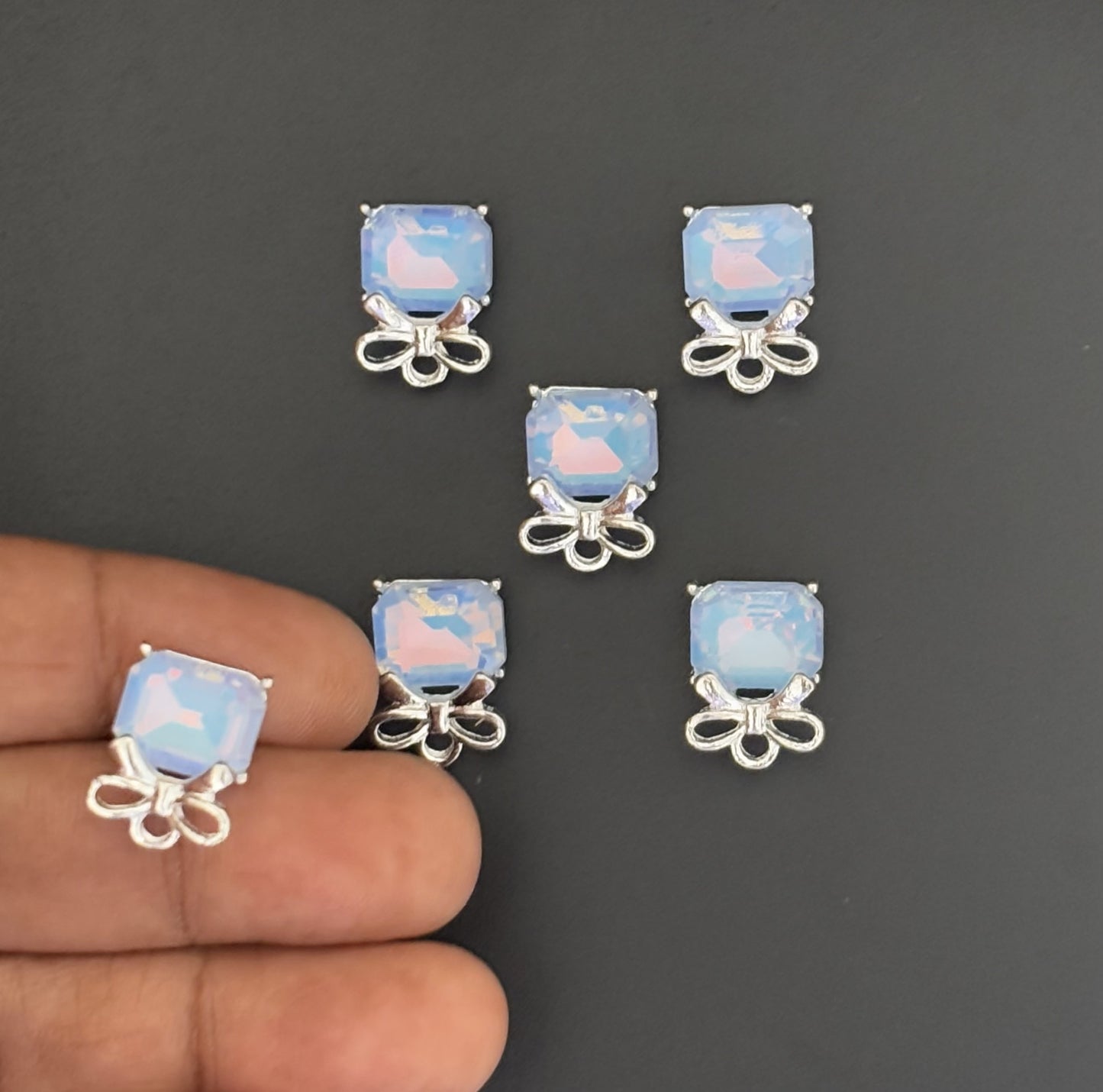 Two Pieces Blue Gem Bow Charms