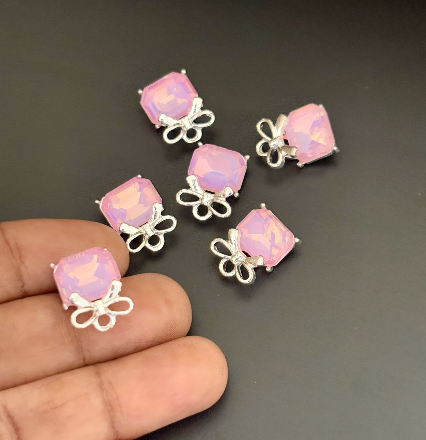 Two Pieces Pink Gem Bow Charms