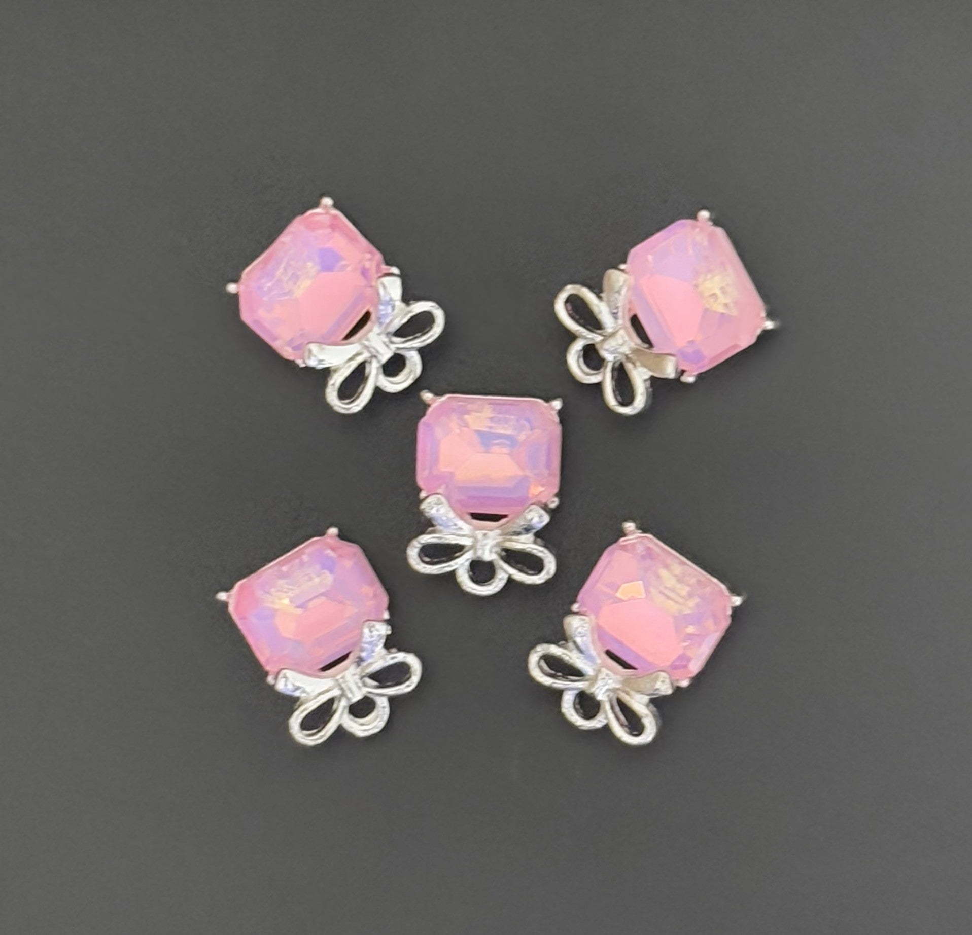 Two Pieces Pink Gem Bow Charms