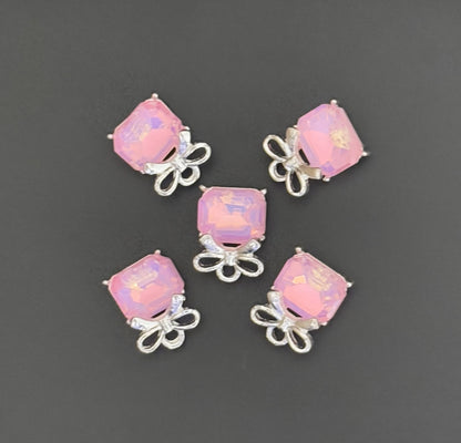Two Pieces Pink Gem Bow Charms